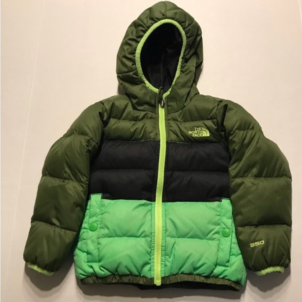 The North Face 3T Boys Reversible Down Moondoggy Jacket Coat Green Black